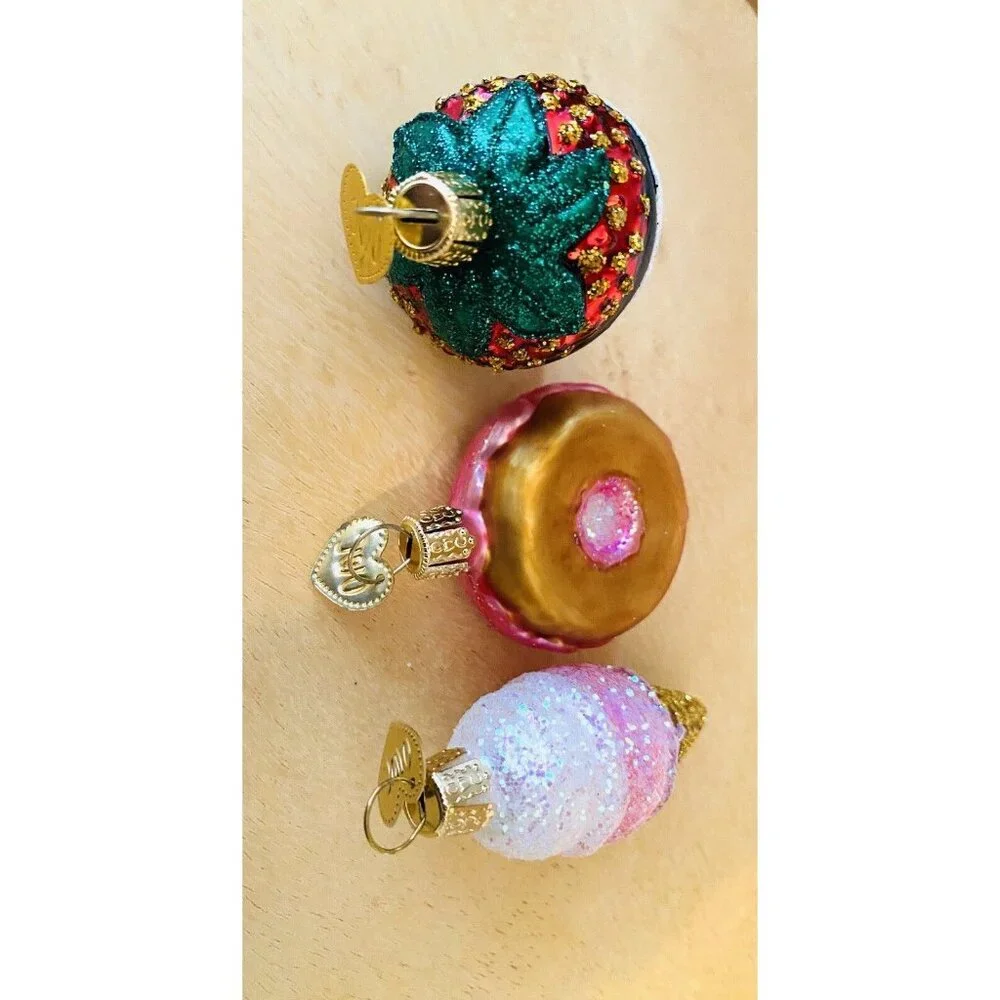 Dessert Set Of 3 Ornaments Gift Toppers Donut Strawberry Ice Cream Cone 2” High